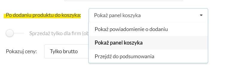 opcje po dodaniu do koszyka