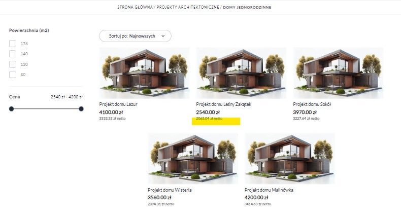 kolejność widoku cen