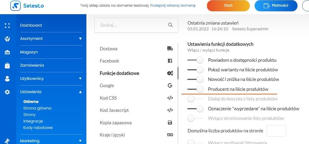 producent na liście produktów