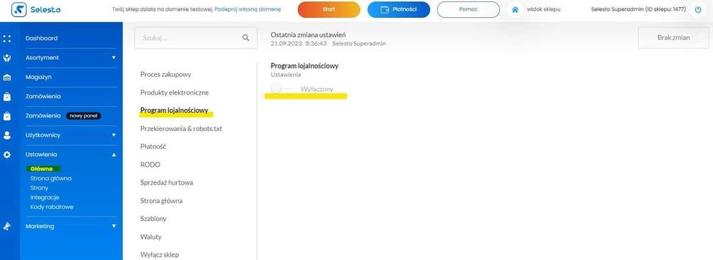 włączenie programu lojalnościowego