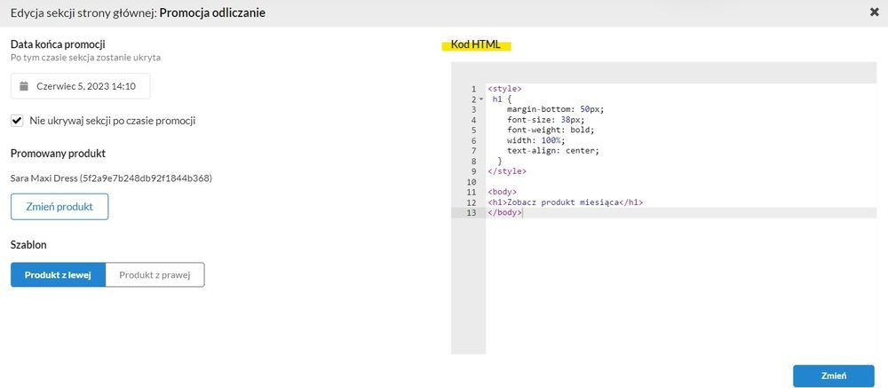 edycja wyglądu z kodem html