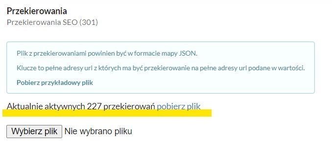 lista aktywnych przekierowań