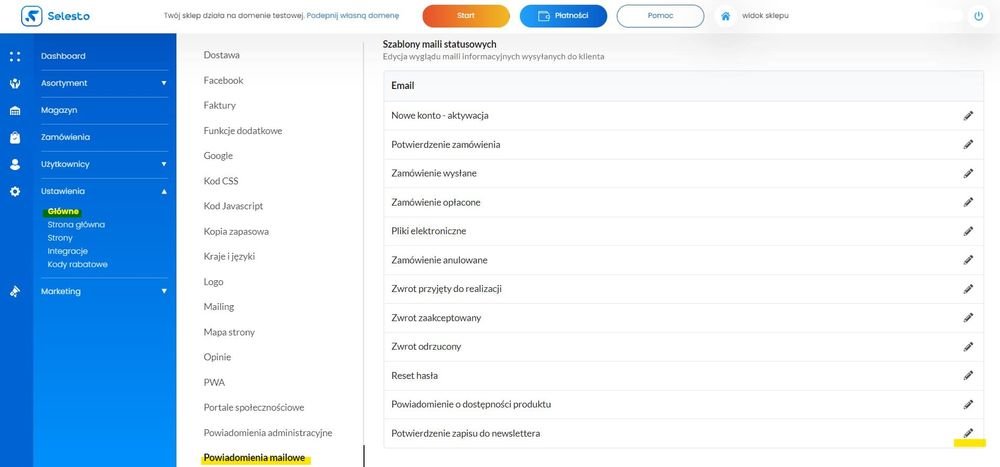 szablony powiadomień mailowych
