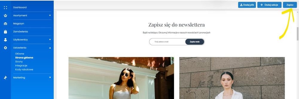 zapisanie zmian w dodanej sekcji