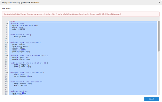 Zrzut ekranu przedstawiający edytor HTML
