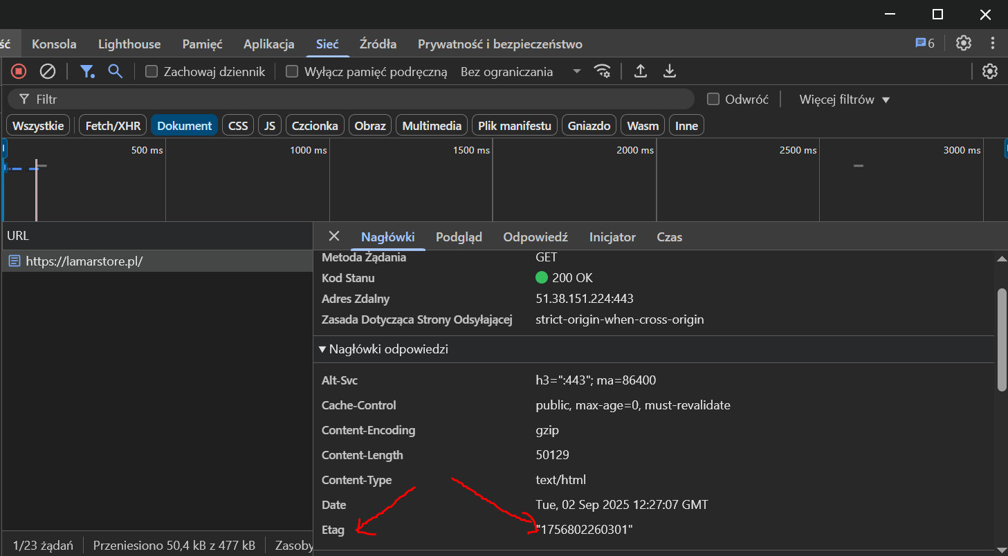 Sprawdzanie czy serwer wspiera ETag