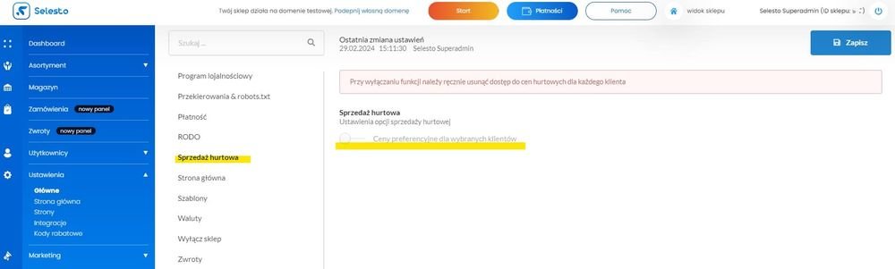 jak włączyć sprzedaż hurtową