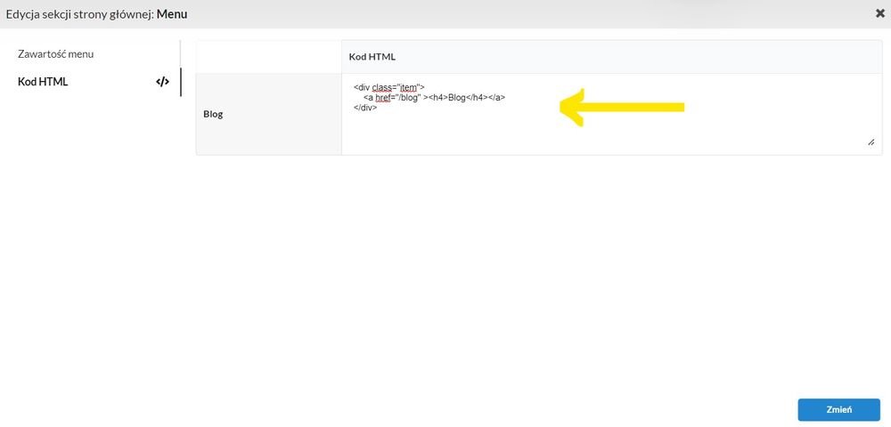 pozycja html z wpisanym kodem