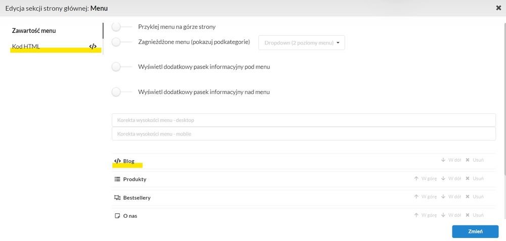 dodatkowa zakładka kod html
