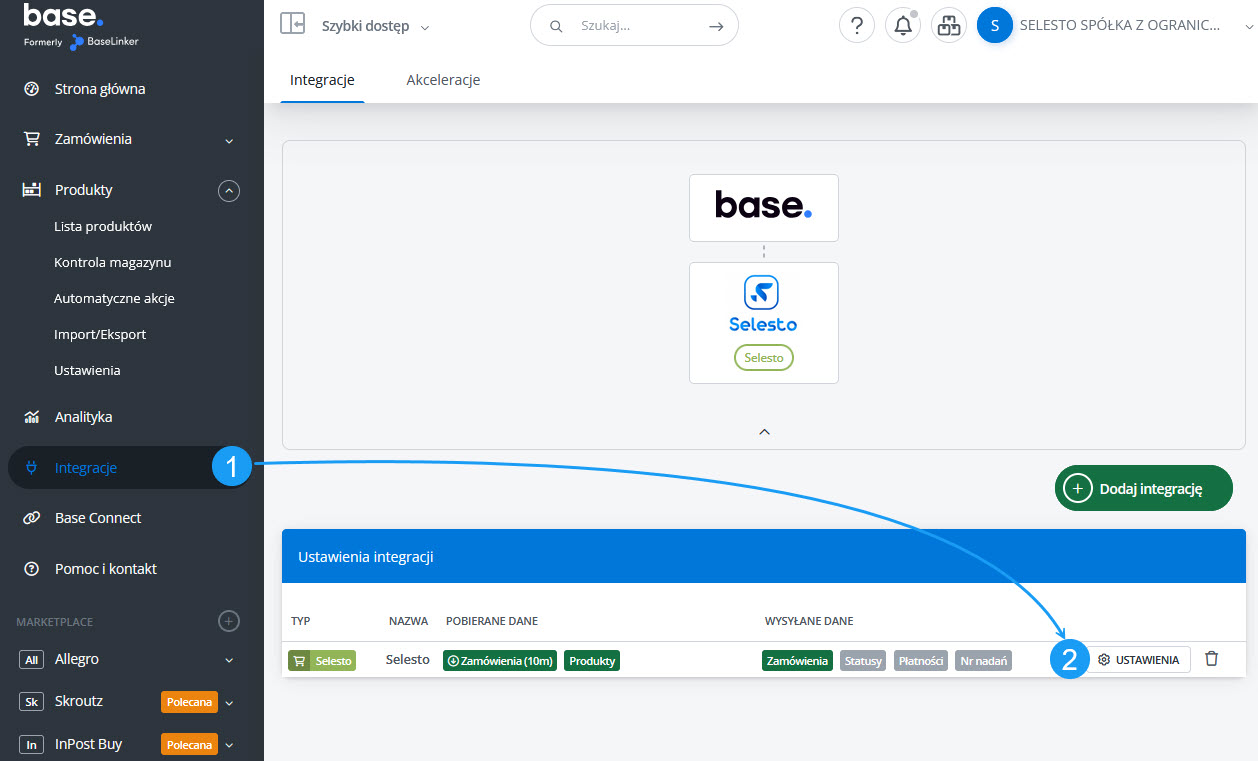 Ustawienia integracji Base