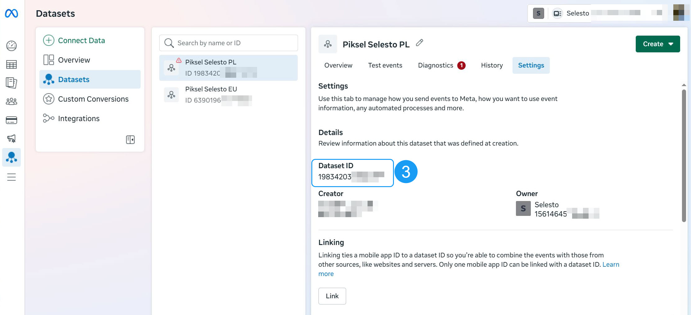 Selesto - ustawienia integracji Facebook