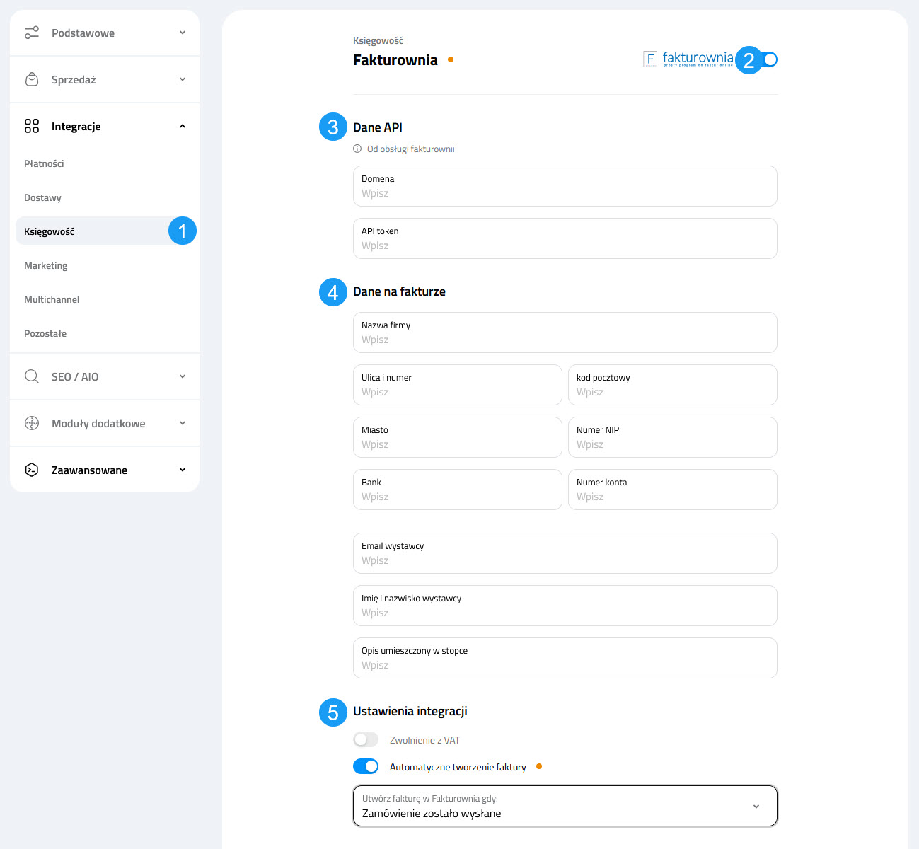Selesto - ustawienia integracji Fakturownia