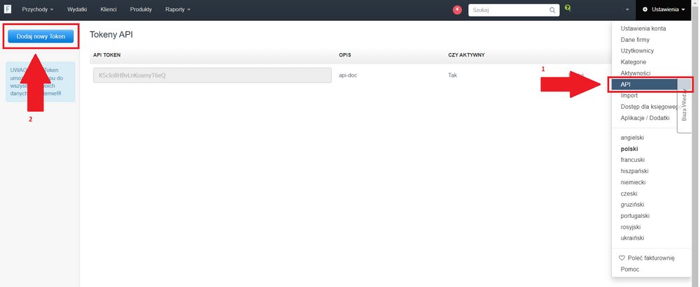 Selesto - integracja z Fakturowania - generowanie tokenu