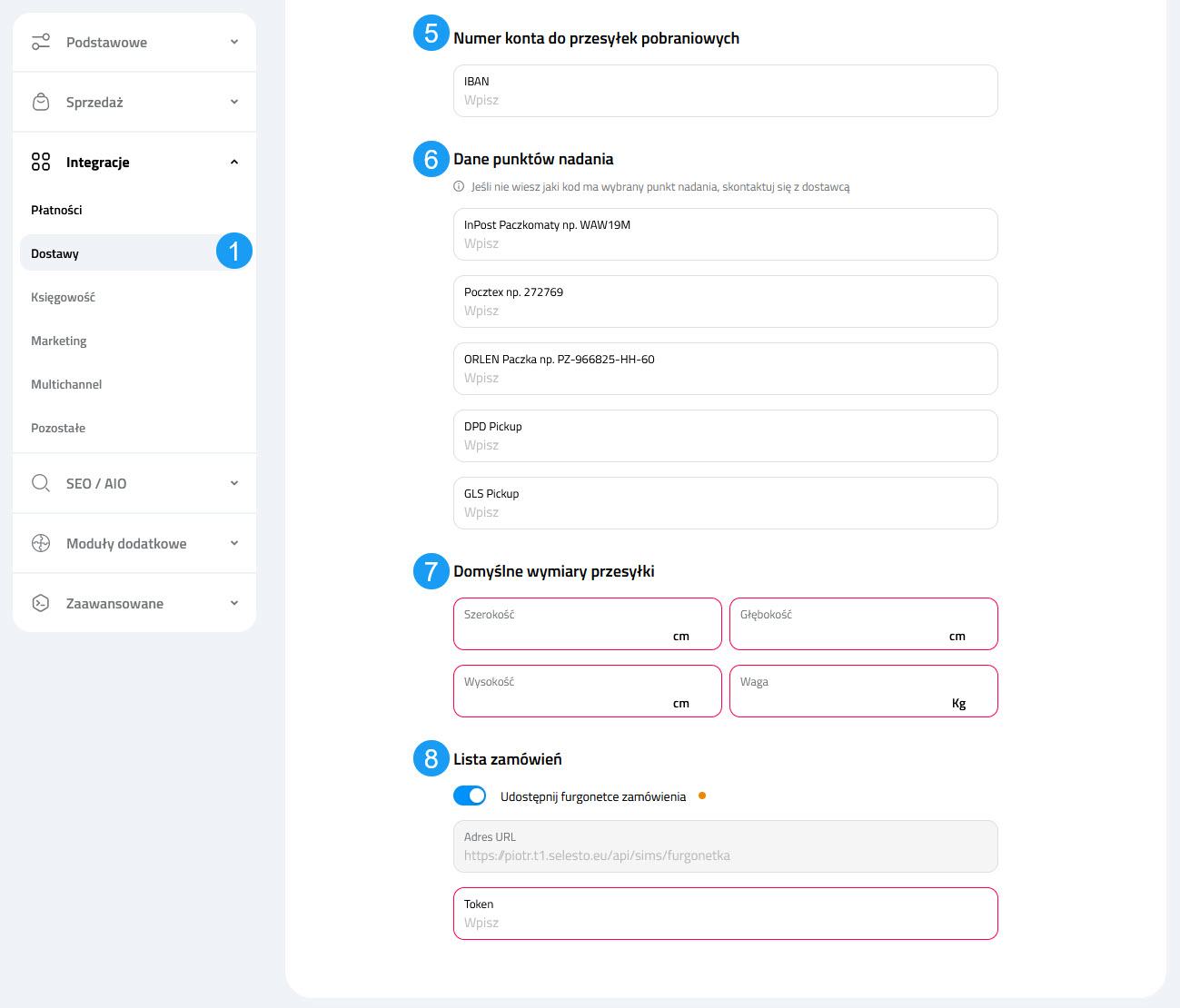 Selesto - konfiguracja integracji Furgonetka