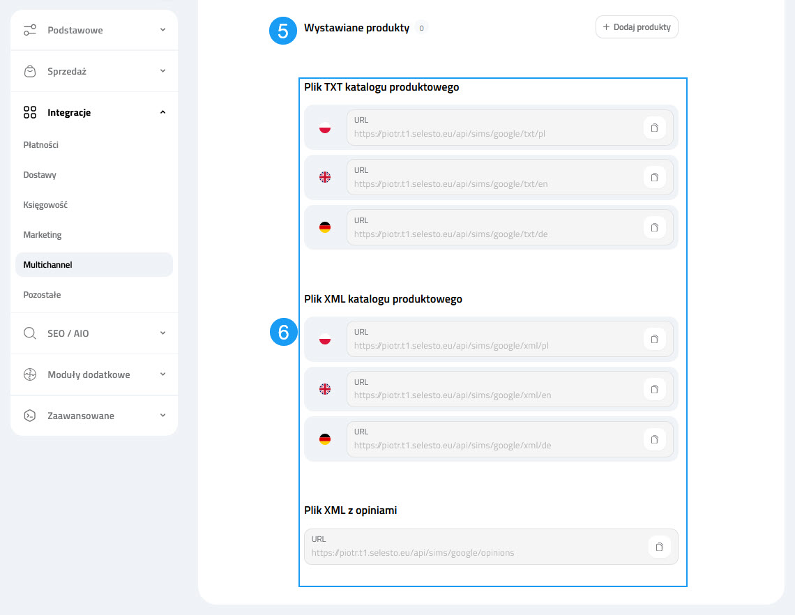 Selesto - ustawienia integracji multichannel z Facebook