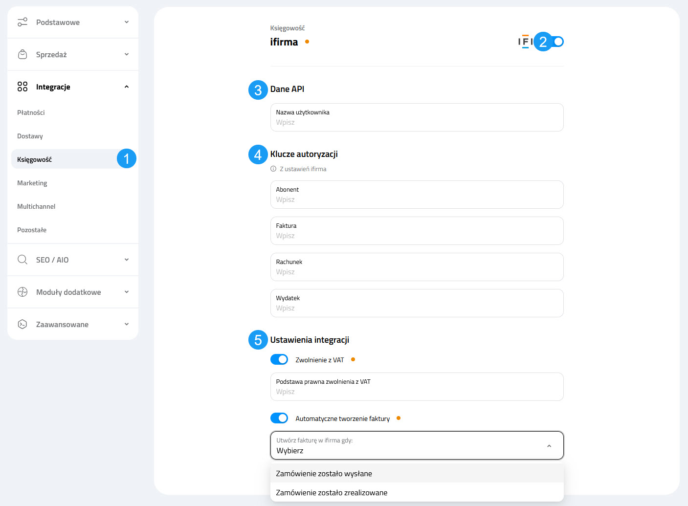Selesto - ustawienia integracji ifirma