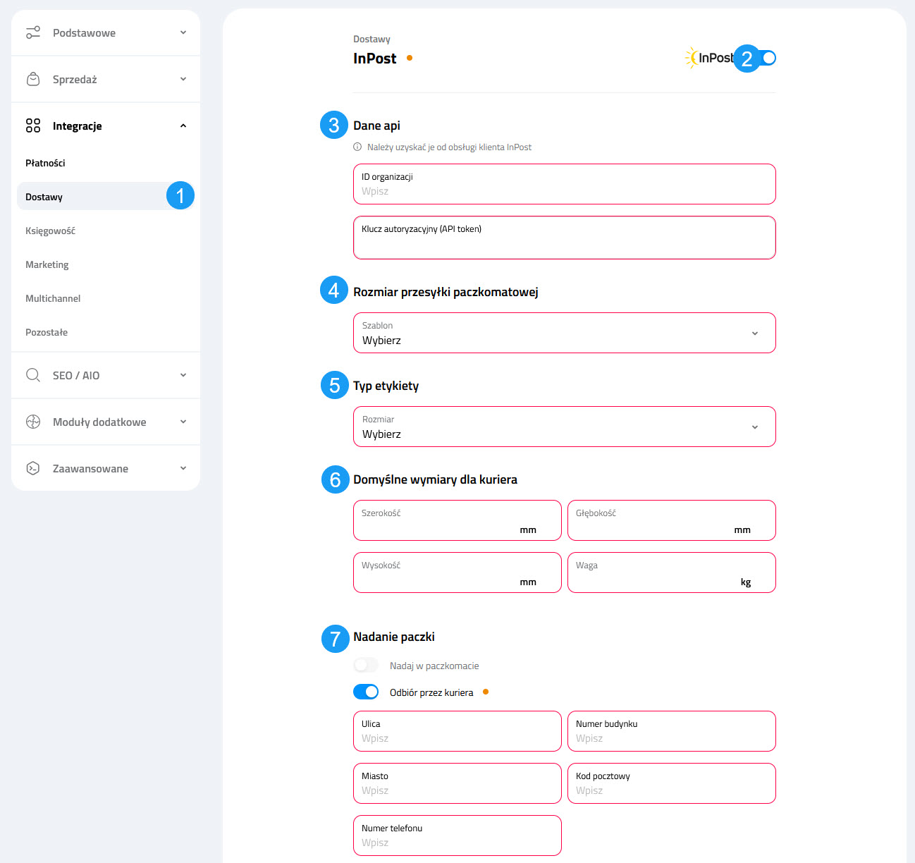 Selesto - ustawienia integracji Furgonetka