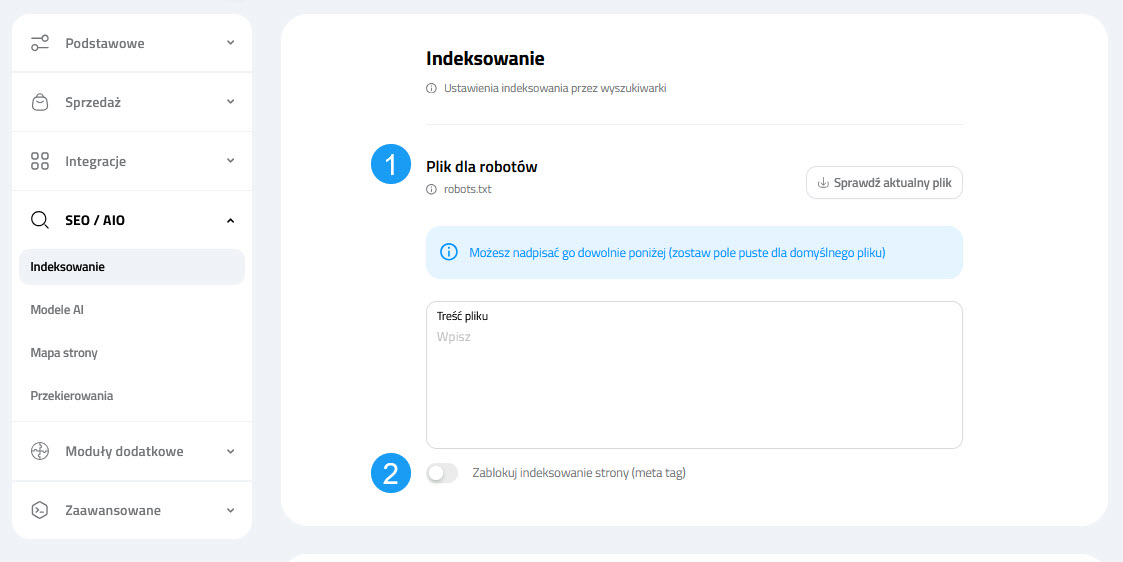 Selesto - ustawienia SEO/AIO