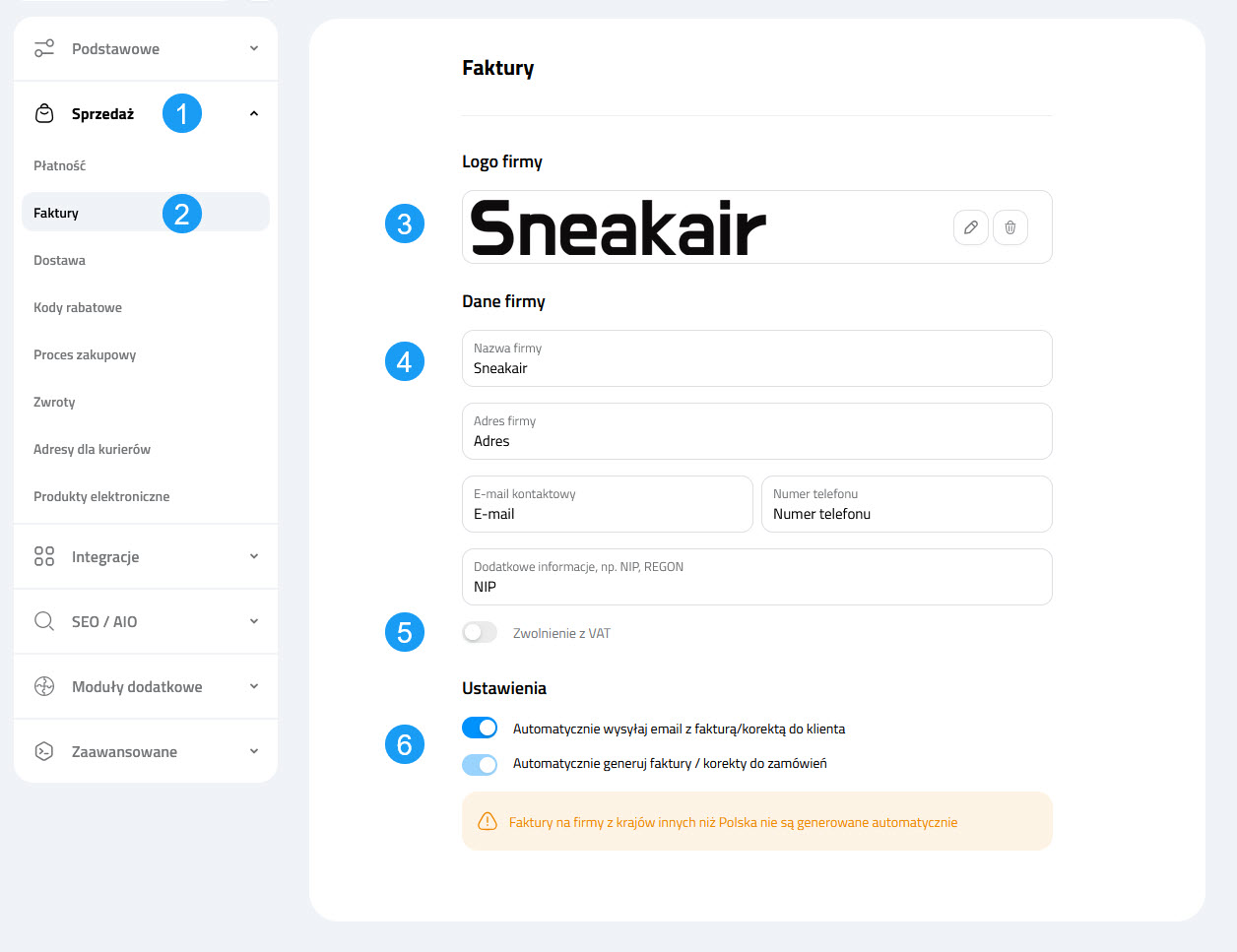 Panel faktur na platformie Selesto