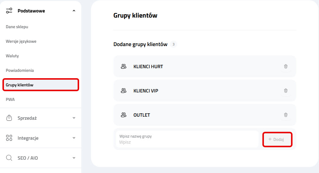 Przegląd podstawowych ustawień na platformie Selesto