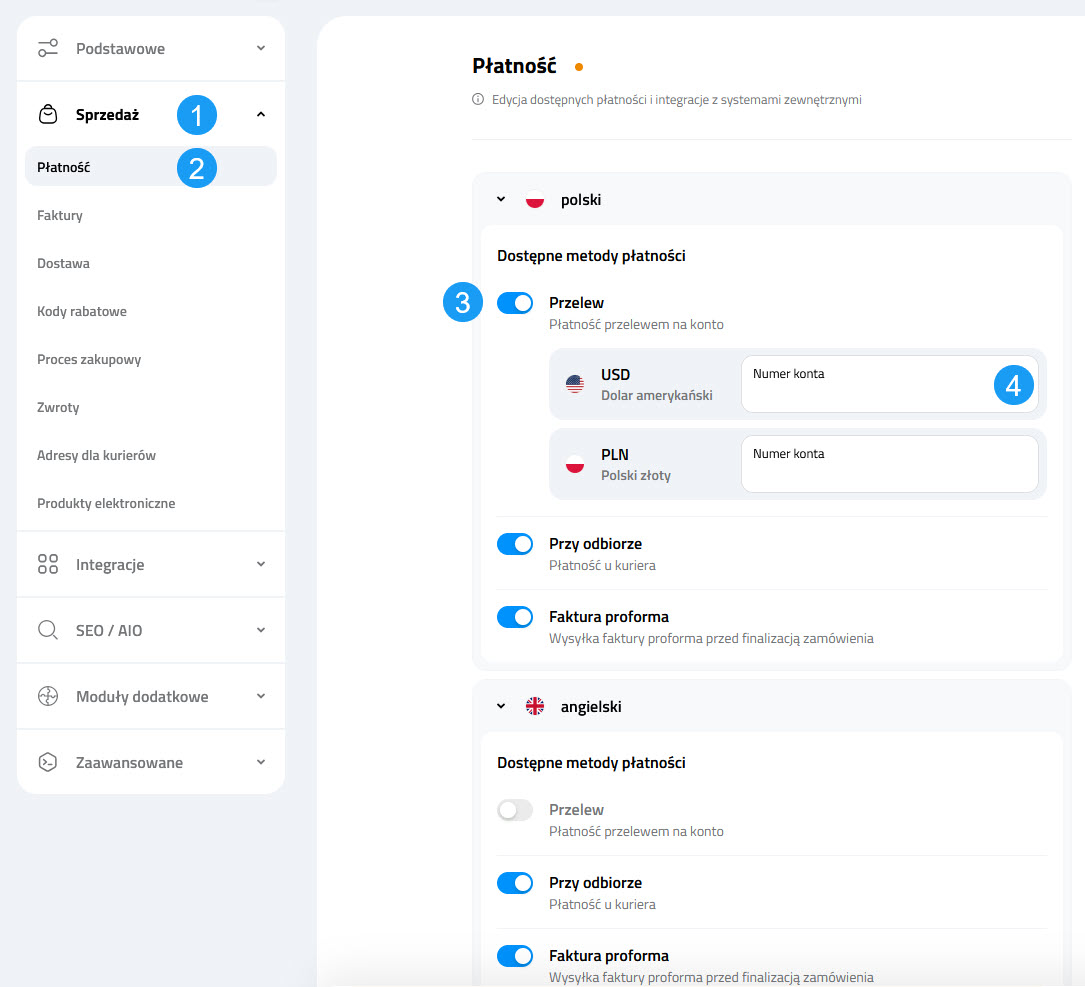 Płatność - konfiguracja metod płatności w Selesto