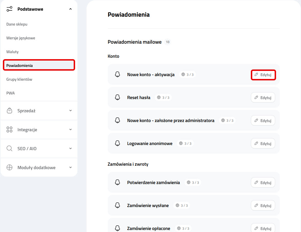 Przegląd podstawowych ustawień na platformie Selesto