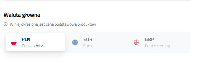 Ustawienie waluty głównej na platformie Selesto