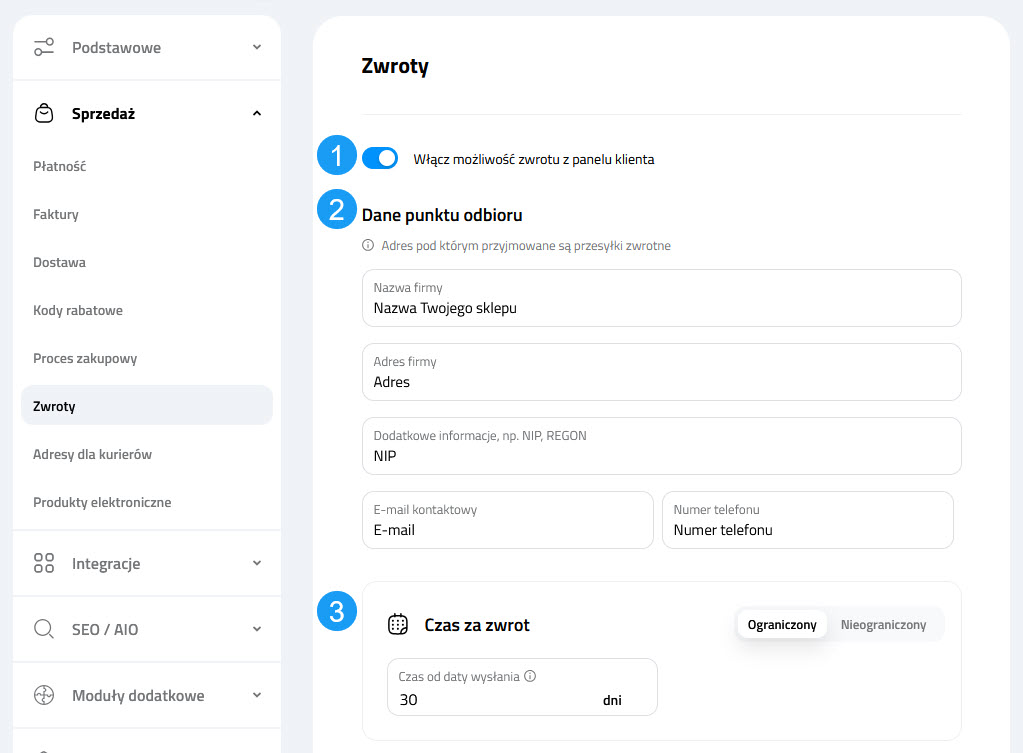 Konfiguracjia opcji procesu zakupowego w Selesto