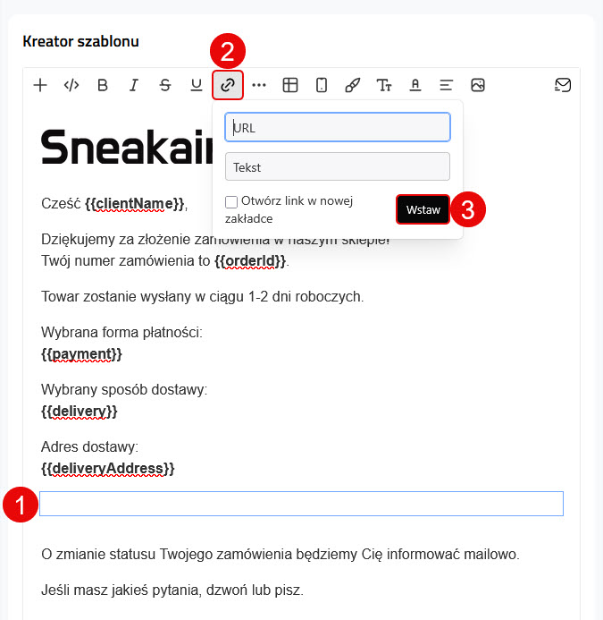 Kreator szablonu - link