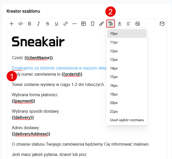 Ustawienia rozmiaru tekstu
