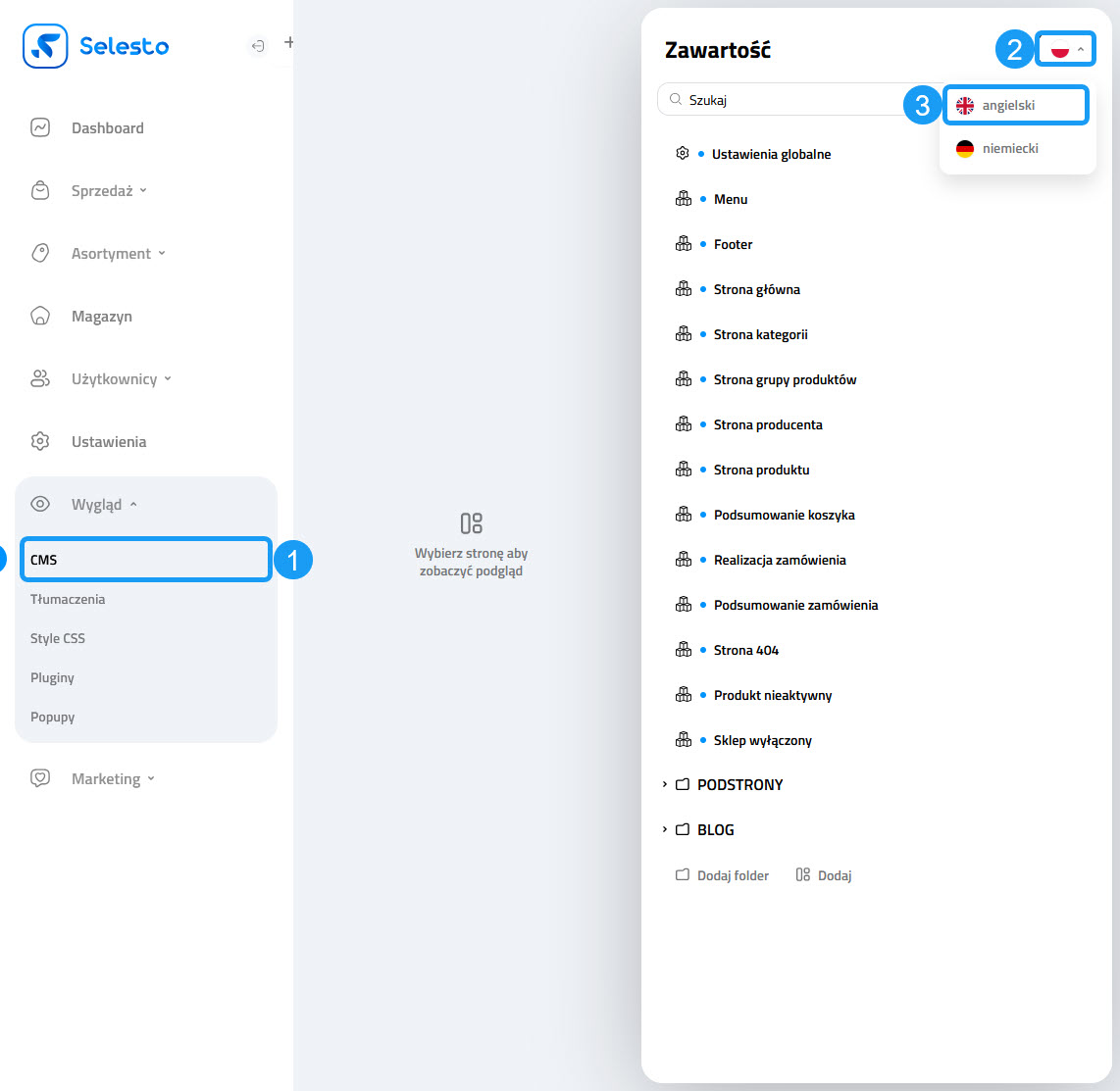 Ustawienia podstawowe - edycja wersji językowej strony -1-2-3-