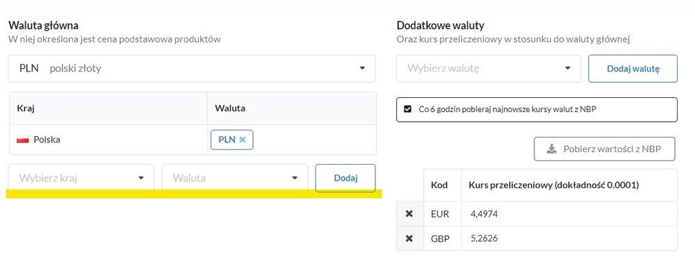 ustawienie waluty głównej