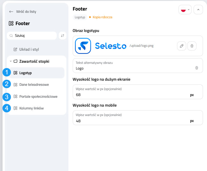 Wygląd Selesto - CMS - Footer