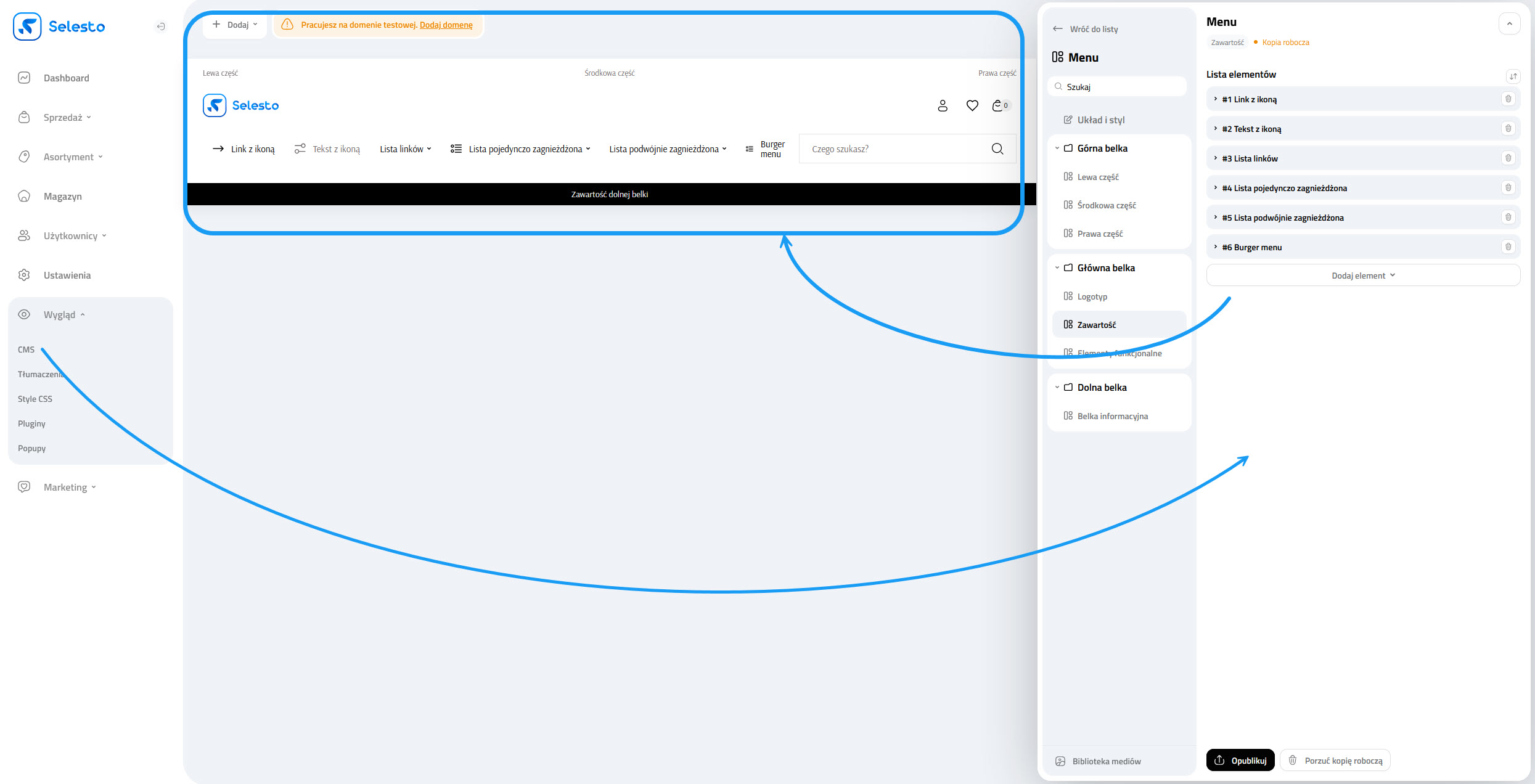 Wygląd Selesto - CMS - Menu
