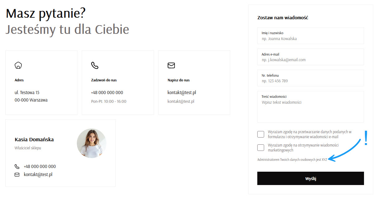 Selesto - przykład sekcji "Formularz kontaktowy"