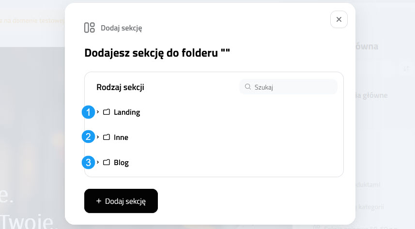 Selesto - dostępne sekcje