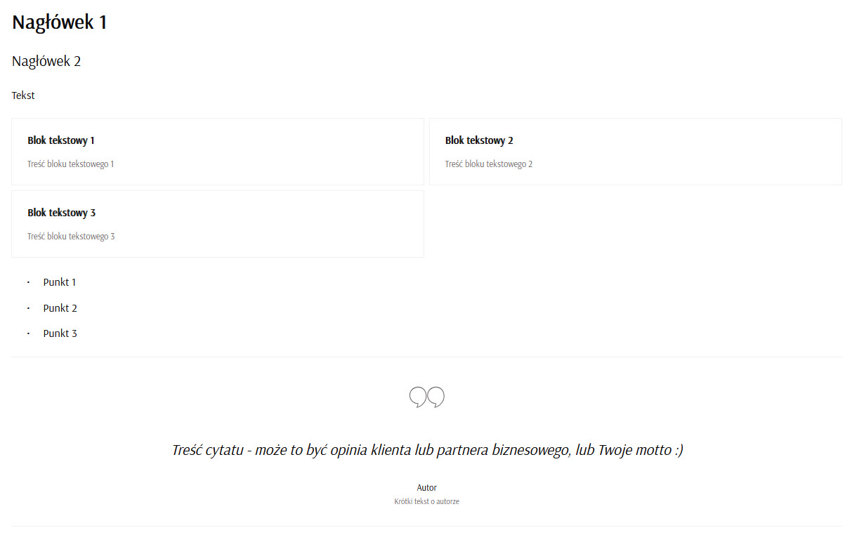 Selesto - przykład sekcji "Niestandardowa sekcja tekstowa"
