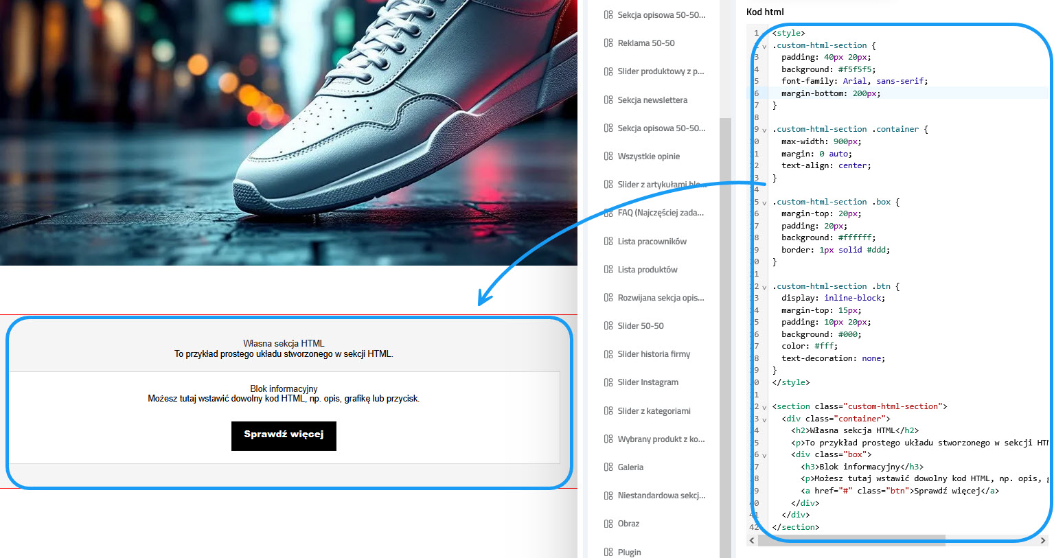 Selesto - przykład  "Sekcja HTML"