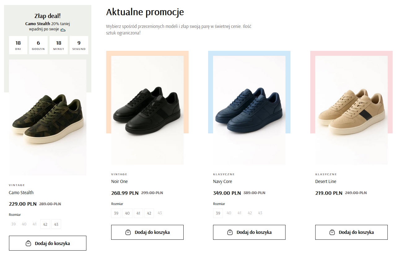 Selesto - przykład sekcji "Slider produktowy z promocją"