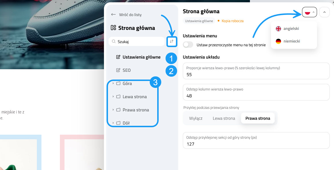 Selesto - przegląd ustawieś strony głównej