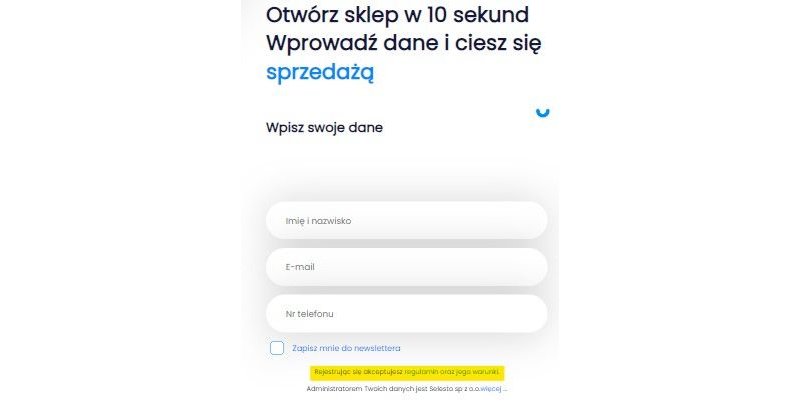 otwórz sklep w 10 sekund