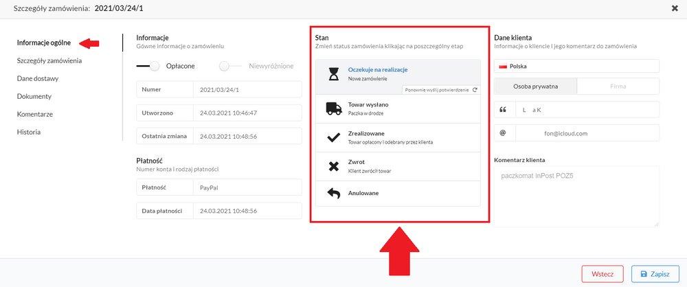 informacje ogólne stan zamówienia