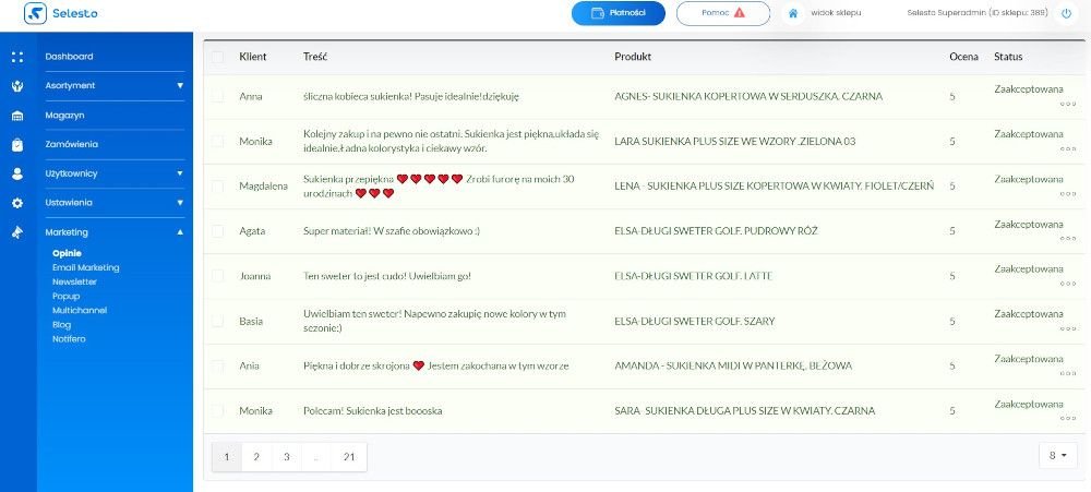 Oprócz mediów społecznościowych możesz wykorzystać również inne kanały komunikacji z klientami. Selesto pozwala Ci planować i realizować wysyłkę newsletterów, prowadzić bloga oraz kampanie e-mailowe, a także zachęcać klientów do podjęcia konkretnych działań za pomocą okienek pop-up.  Dostępne są również opcje, które wpływają na Twoich klientów w bardziej bezpośredni sposób: zarządzanie kodami rabatowymi oraz programami lojalnościowymi.