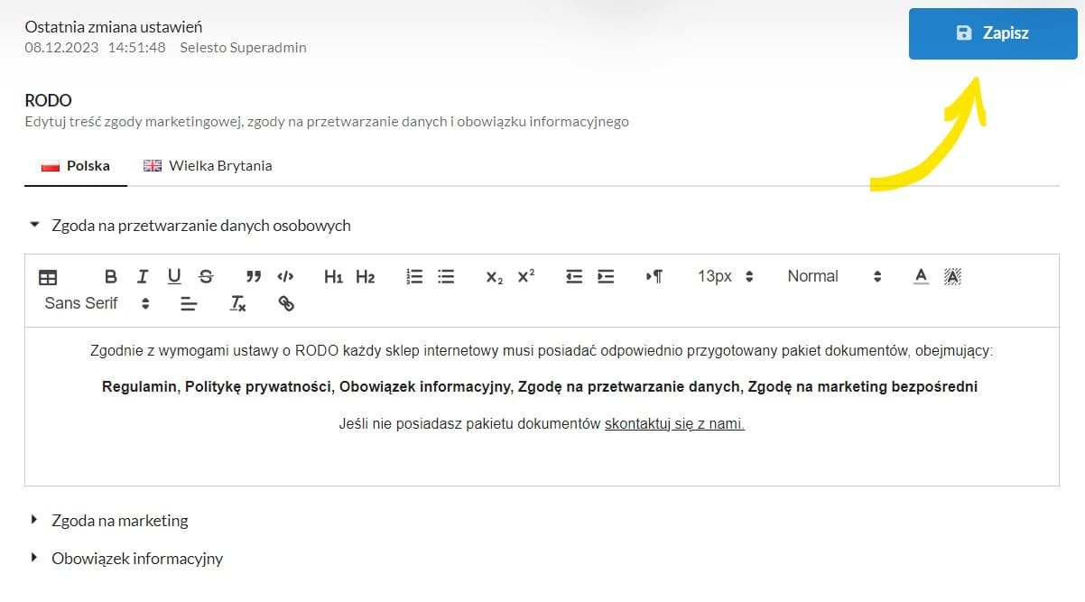 zapisz zgody RODO