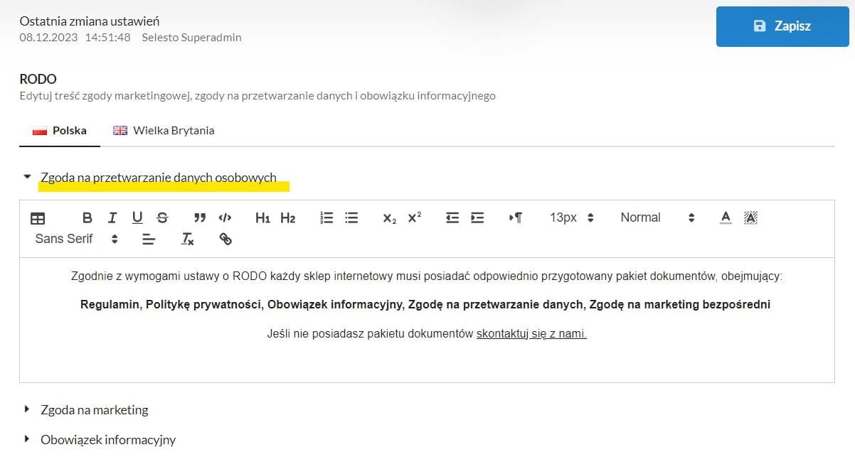 edycja treści RODO